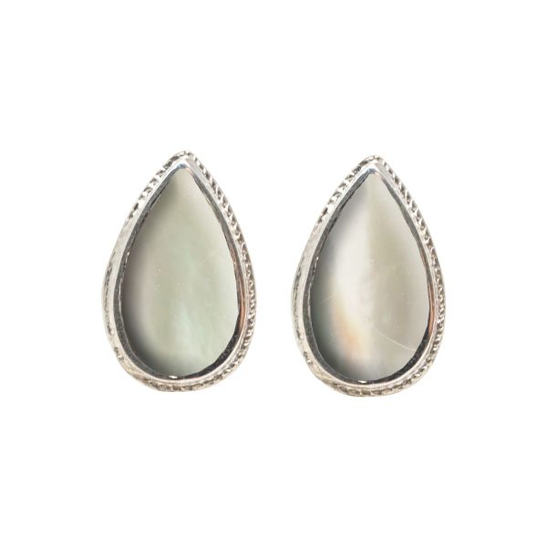 White Gold Mother of Pearl Stud Earrings