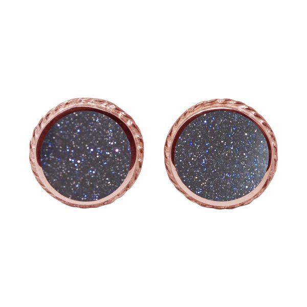 Rose Gold Blue Goldstone Round Stud Earrings