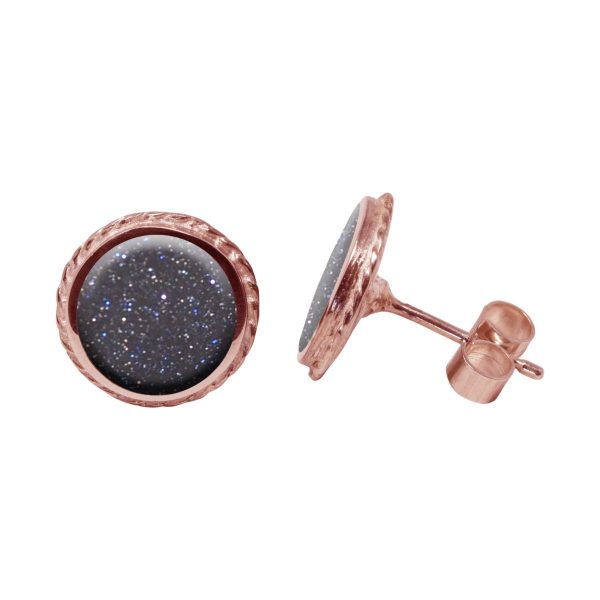 Rose Gold Blue Goldtone Round Stud Earrings