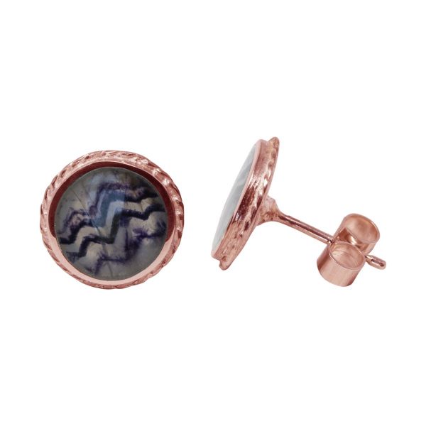 Rose Gold Blue John Round Stud Earrings