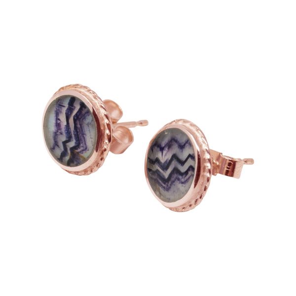 Rose Gold Blue John Round Stud Earrings