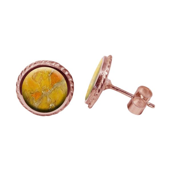 Rose Gold Bumblebee Jasper Round Stud Earrings
