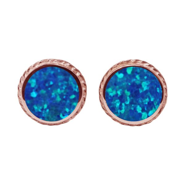 Rose Gold Opalite Cobalt Blue Round Stud Earrings