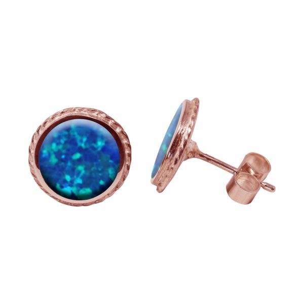 Rose Gold Opalite Cobalt Blue Round Stud Earrings