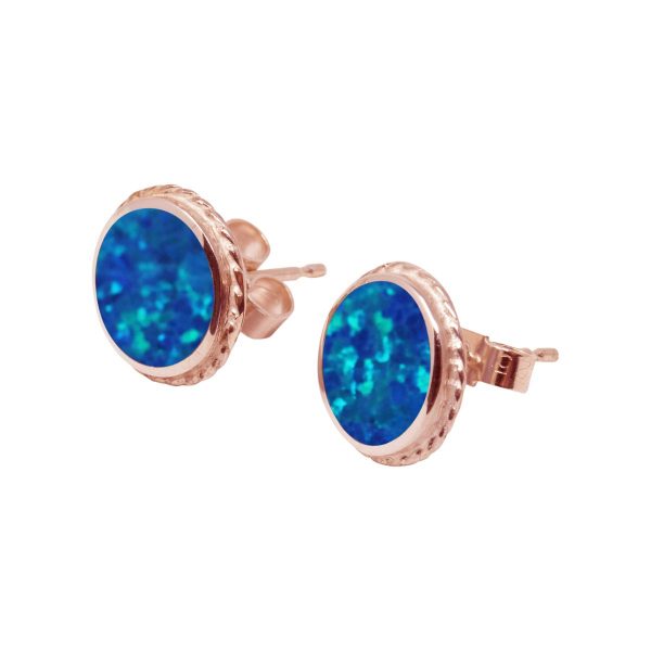 Rose Gold Opalite Cobalt Blue Round Stud Earrings