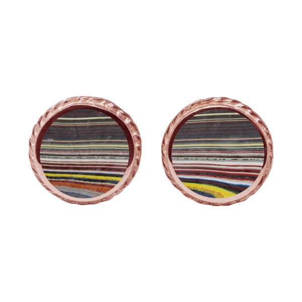 Rose Gold Fordite Round Stud Earrings