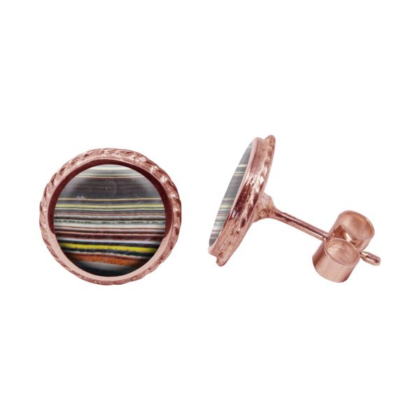 Rose Gold Fordite Round Stud Earrings