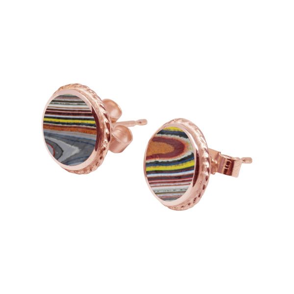 Rose Gold Fordite Round Stud Earrings