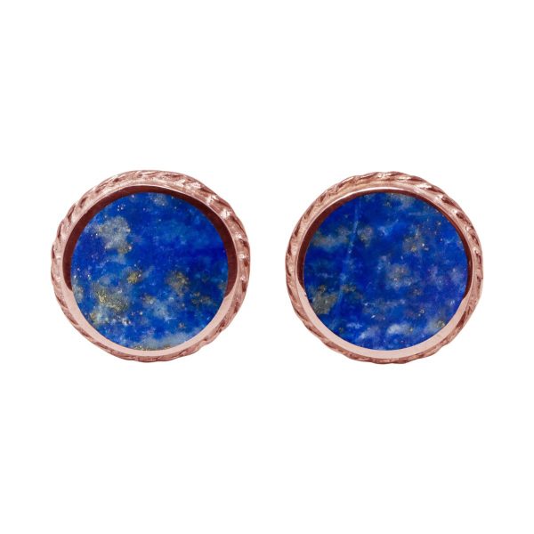 Rose Gold Lapis Round Stud Earrings