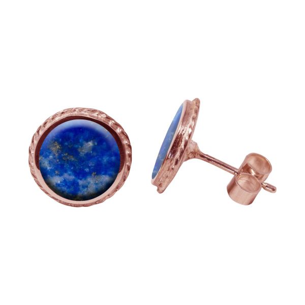 Rose Gold Lapis Round Stud Earrings