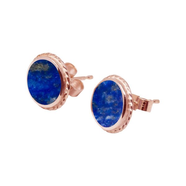 Rose Gold Lapis Round Stud Earrings