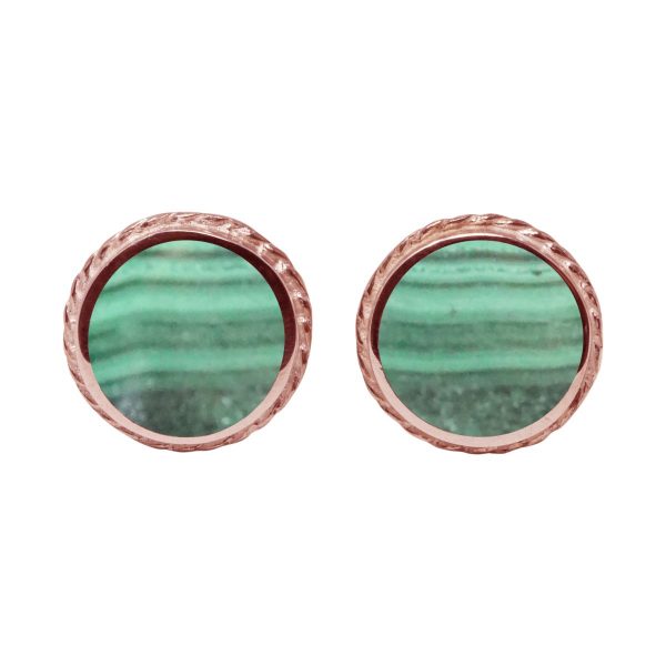 Rose Gold Malachite Round Stud Earrings