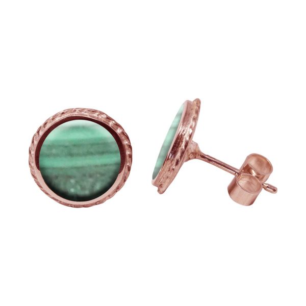 Rose Gold Malachite Round Stud Earrings