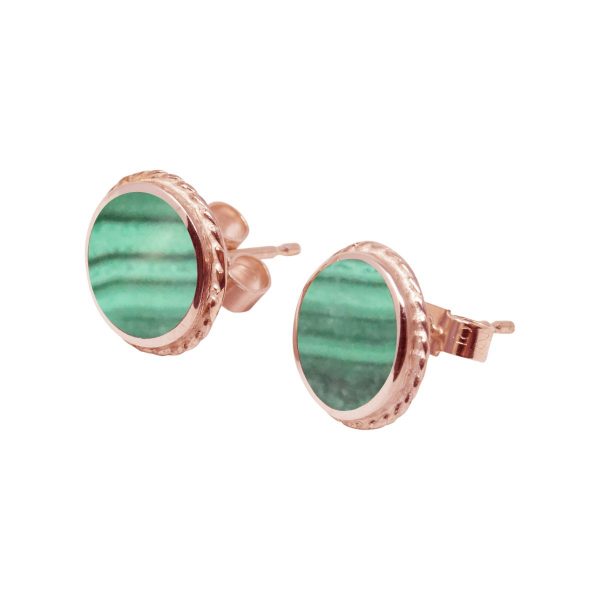 Rose Gold Malachite Round Stud Earrings