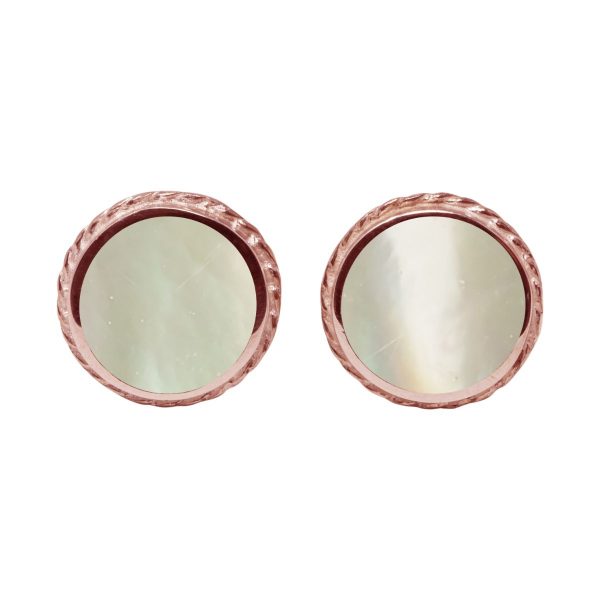 Rose Gold Mother of Pearl Round Stud Earrings