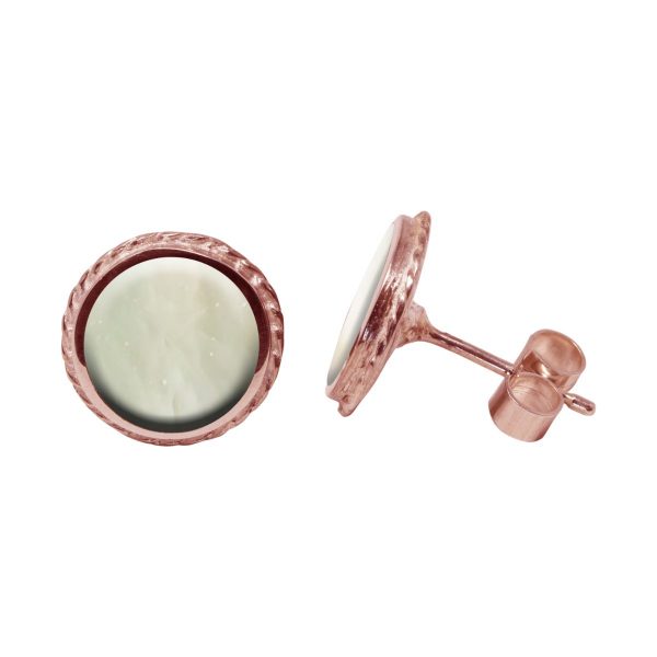 Rose Gold Mother of Pearl Round Stud Earrings