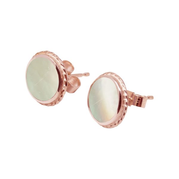 Rose Gold Mother of Pearl Round Stud Earrings