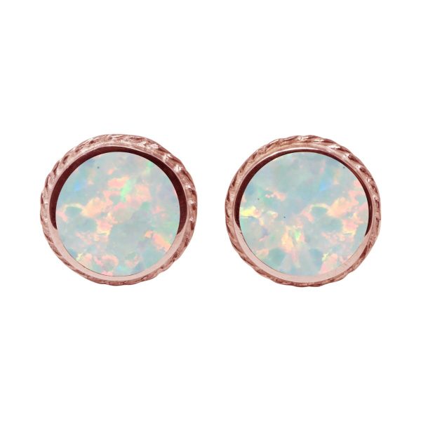 Rose Gold Opalite Sun Ice Round Stud Earrings