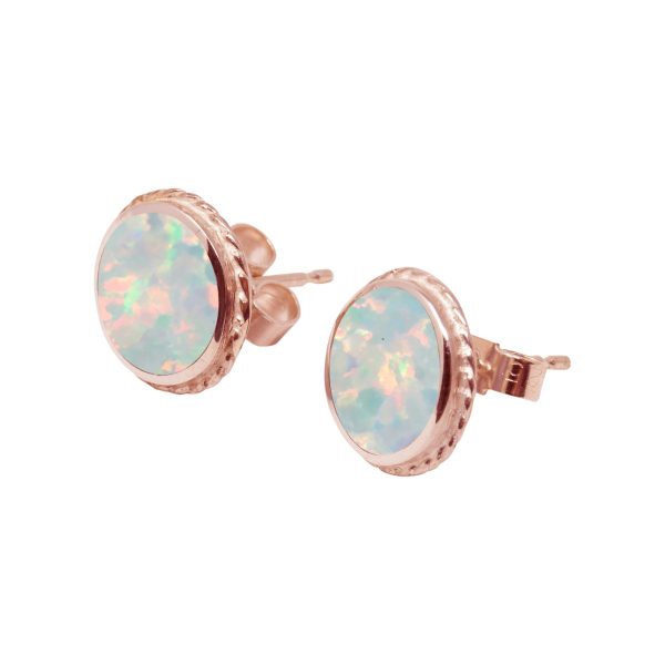 Rose Gold Opalite Sun Ice Round Stud Earrings