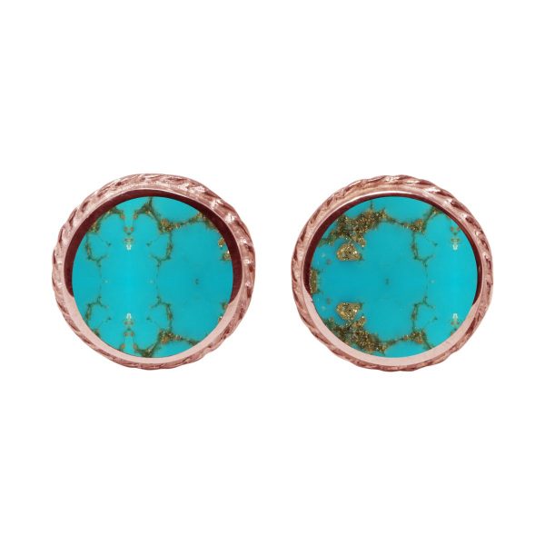 Rose Gold Turquoise Round Stud Earrings