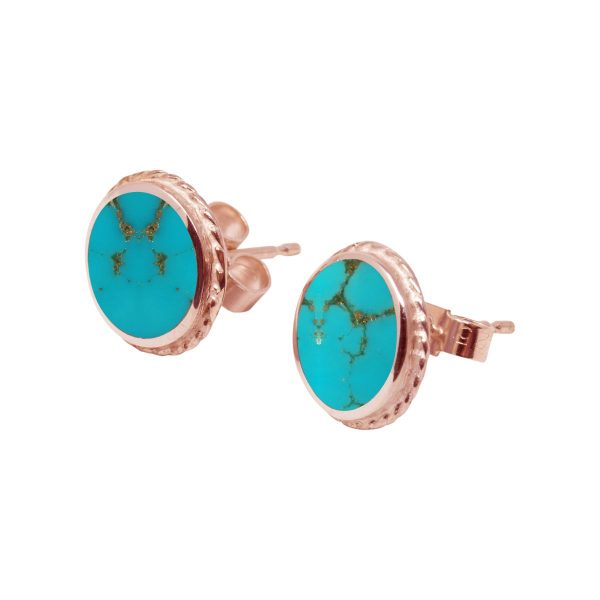 Rose Gold Turquoise Round Stud Earrings