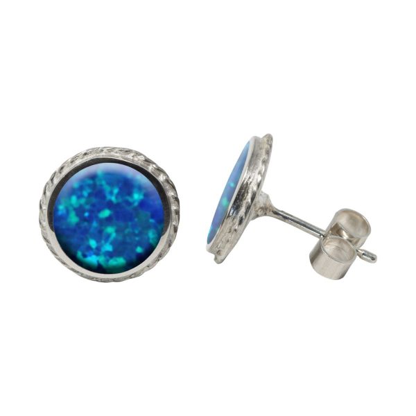 Silver Opalite Cobalt Blue Round Stud Earrings
