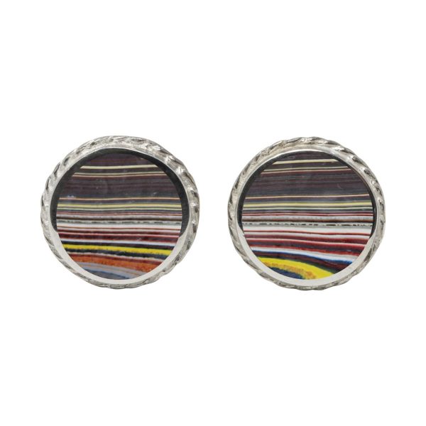 Silver Fordite Round Stud Earrings