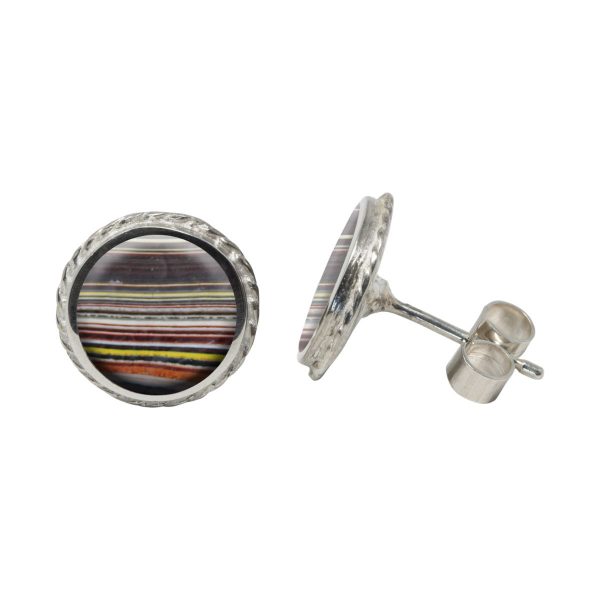 Silver Fordite Round Stud Earrings