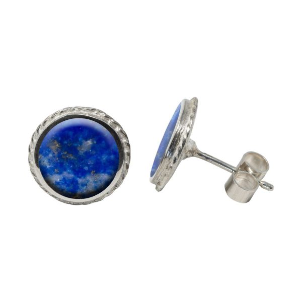 Silver Lapis Round Stud Earrings