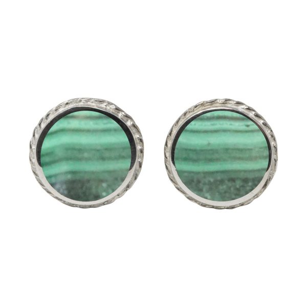 Silver Malachite Round Stud Earrings