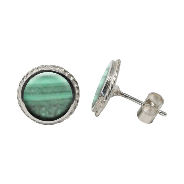 Silver Malachite Round Stud Earrings