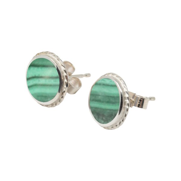 Silver Malachite Round Stud Earrings