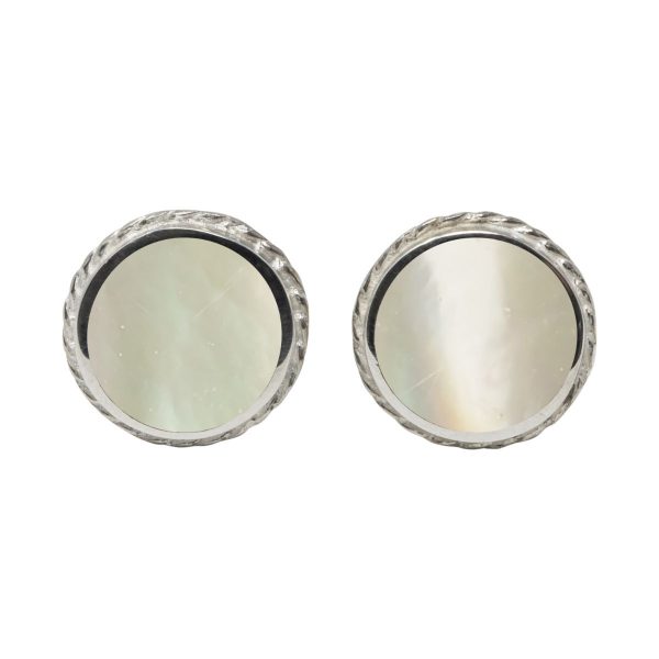 Silver Mother of Pearl Round Stud Earrings