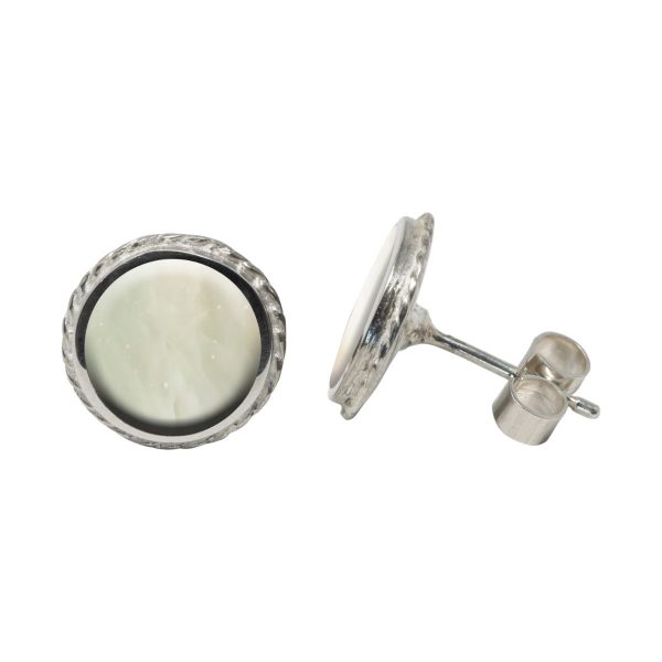 Silver Mother of Pearl Round Stud Earrings