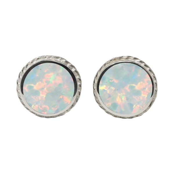 Silver Opalite Sun Ice Round Stud Earrings