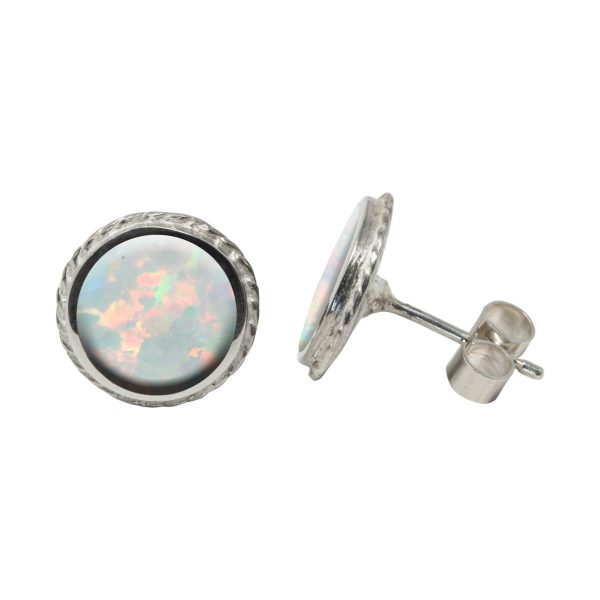 Silver Opalite Sun Ice Round Stud Earrings