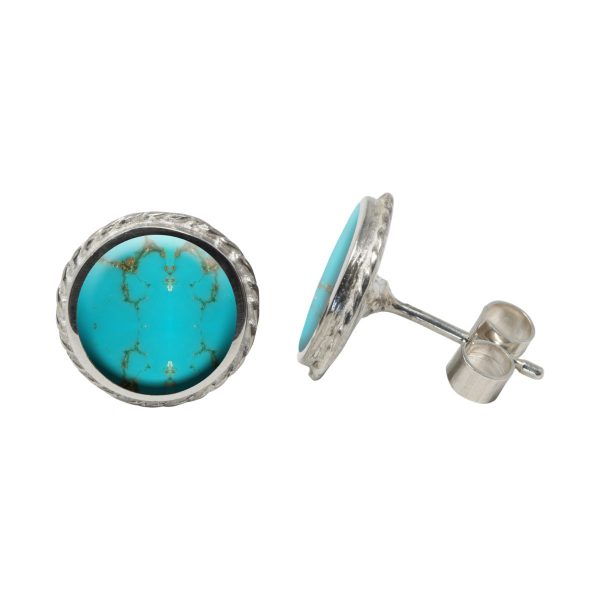 Silver Turquoise Round Stud Earrings