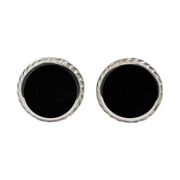 Silver Whitby Jet Round Stud Earrings