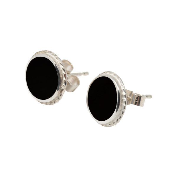 Silver Whitby Jet Round Stud Earrings