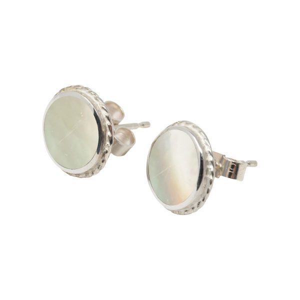 White Gold Mother of Pearl Round Stud Earrings