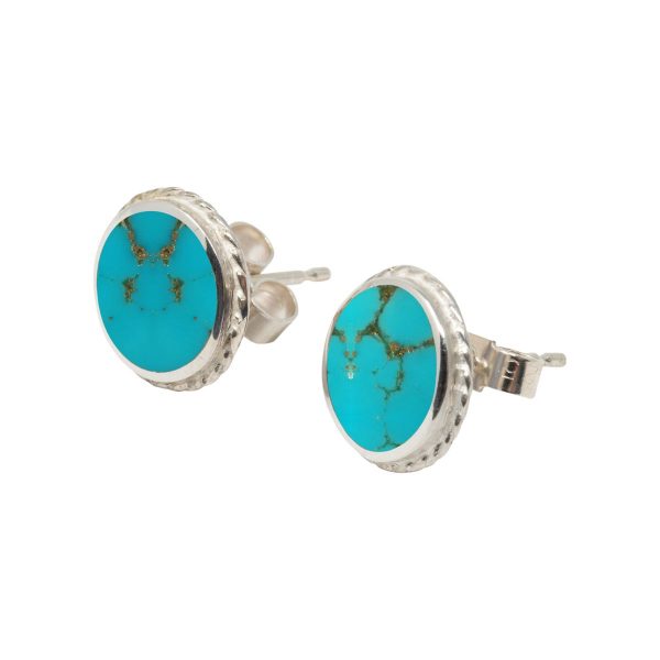 White Gold Turquoise Round Stud Earrings