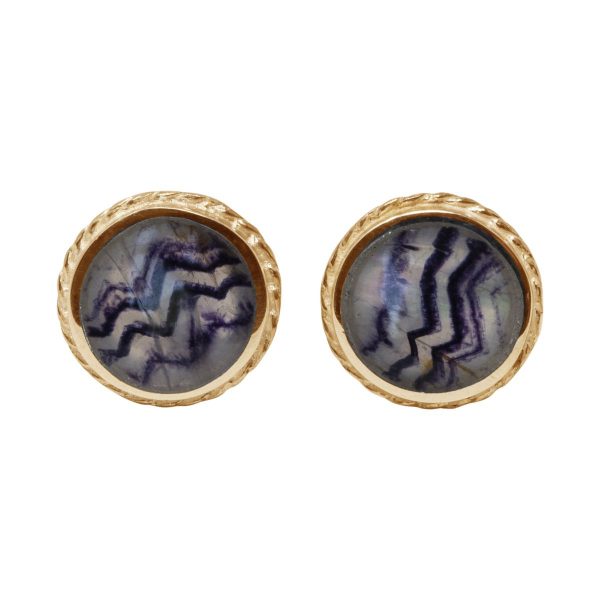 Yellow Gold Blue John Round Stud Earrings