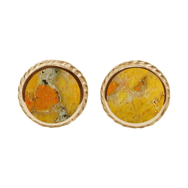 Yellow Gold Bumblebee Jasper Round Stud Earrings