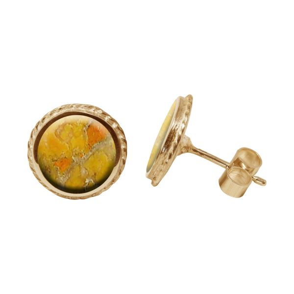 Yellow Gold Bumblebee Jasper Round Stud Earrings