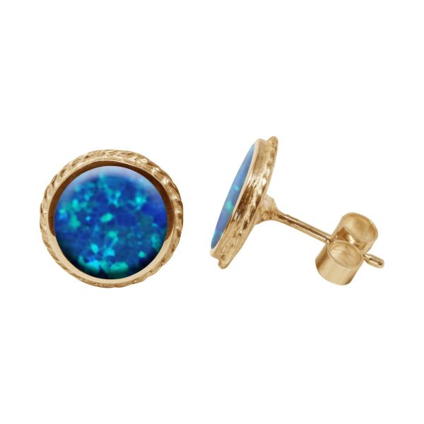 Yellow Gold Opalite Cobalt Blue Round Stud Earrings