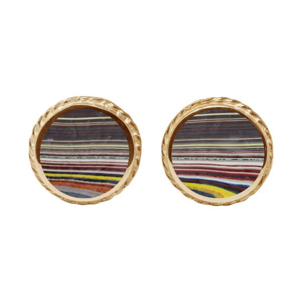 Yellow Gold Fordite Round Stud Earrings
