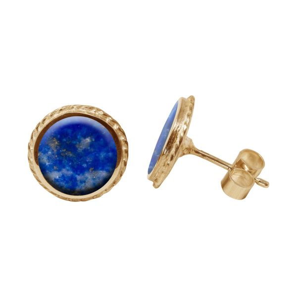 Yellow Gold Lapis Round Stud Earrings