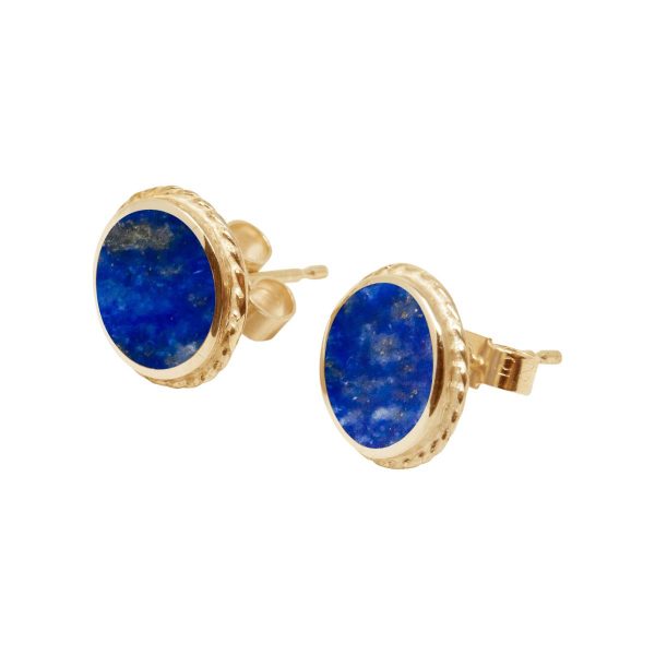 Yellow Gold Lapis Round Stud Earrings