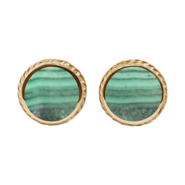 Yellow Gold Malachite Round Stud Earrings