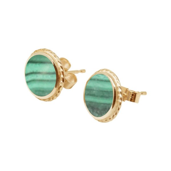 Yellow Gold Malachite Round Stud Earrings